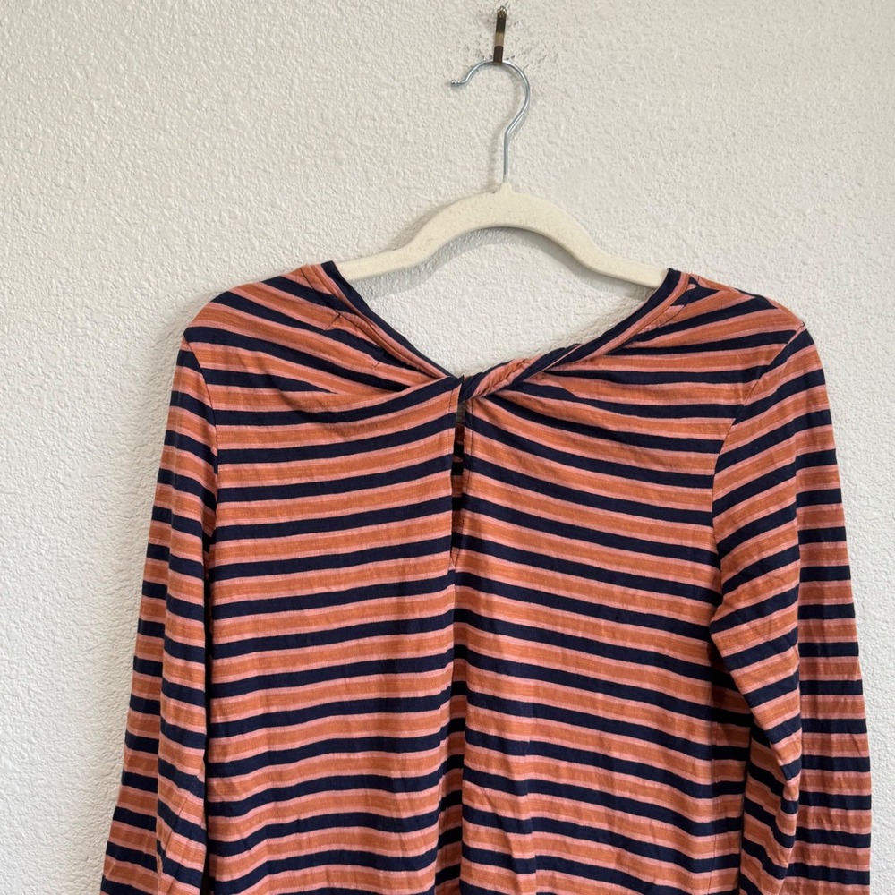 Pact Organic Cotton Striped Long Sleeve Twist Back Top Navy Orange Womens Medium - Picture 7 of 9